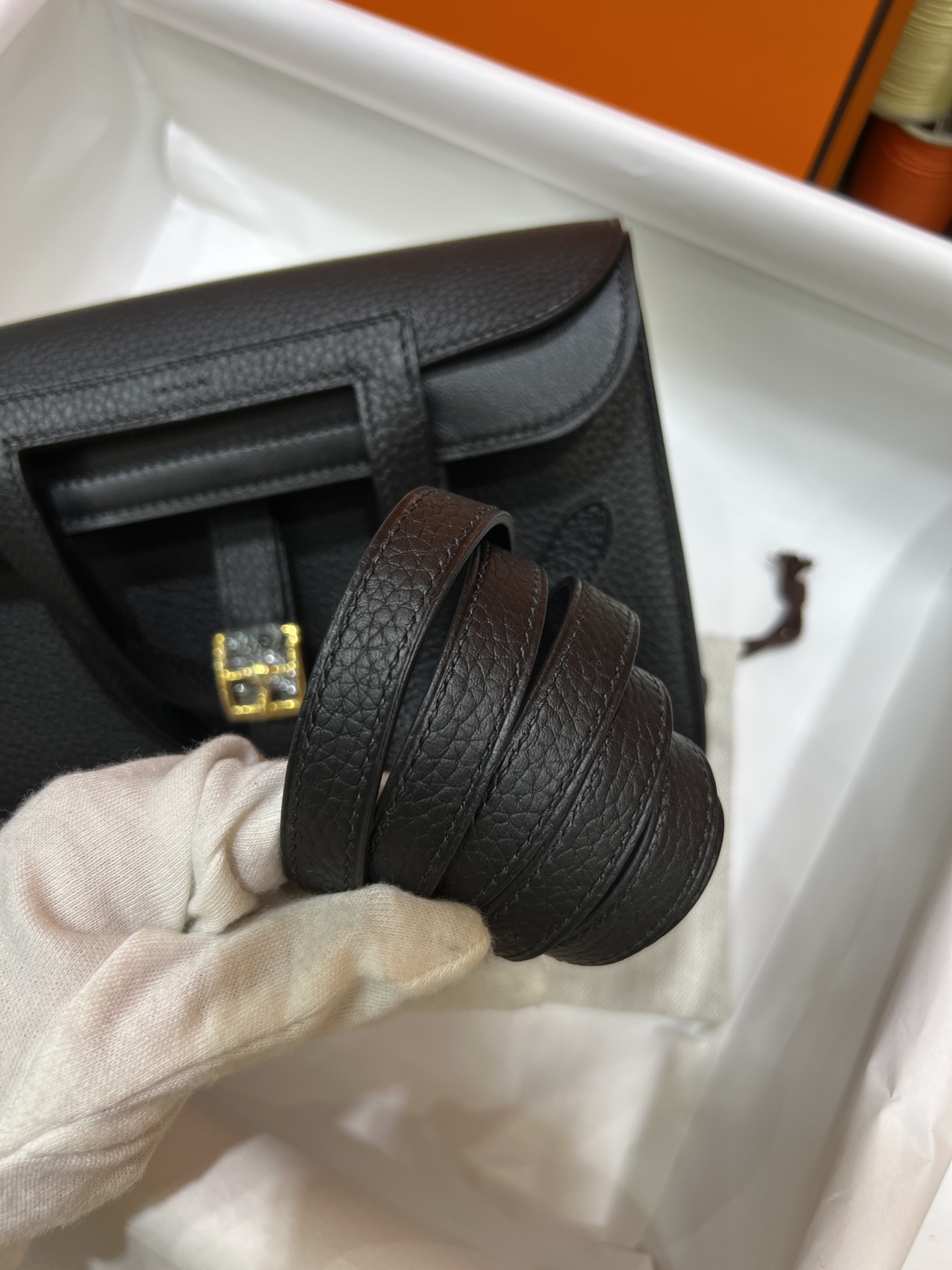 에르메스 할잔백25 블랙 금장